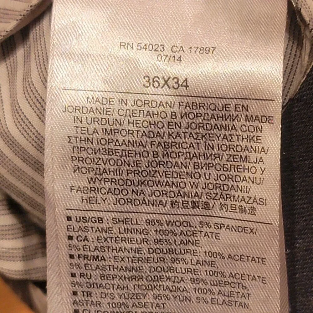 Banana Republic Tailored Slim Fit Wool Stretch Pants 36x34 Gray